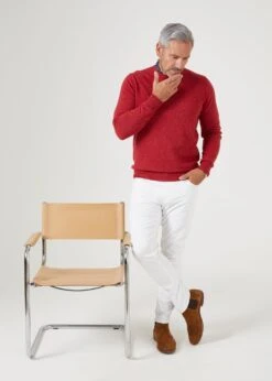 Brisbane Geelong Wool Jumper In Poppy Melange - Regular Fit -Alan Paine Fashion Store mens geelong wool jumper poppy melange 2