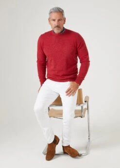 Brisbane Geelong Wool Jumper In Poppy Melange - Regular Fit -Alan Paine Fashion Store mens geelong wool jumper poppy melange 3