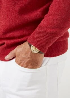 Brisbane Geelong Wool Jumper In Poppy Melange - Regular Fit -Alan Paine Fashion Store mens geelong wool jumper poppy melange 5