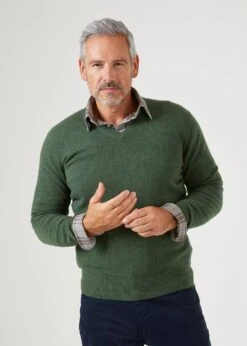 Albury Geelong Wool Jumper In Rosemary - Regular Fit -Alan Paine Fashion Store mens geelong wool jumper rosemary 2