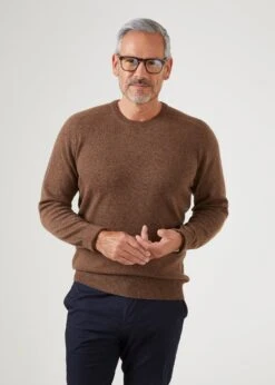Dorset Men's Lambswool Jumper In Tobacco - Classic Fit -Alan Paine Fashion Store mens lambswool jumper tobacco dorset 2