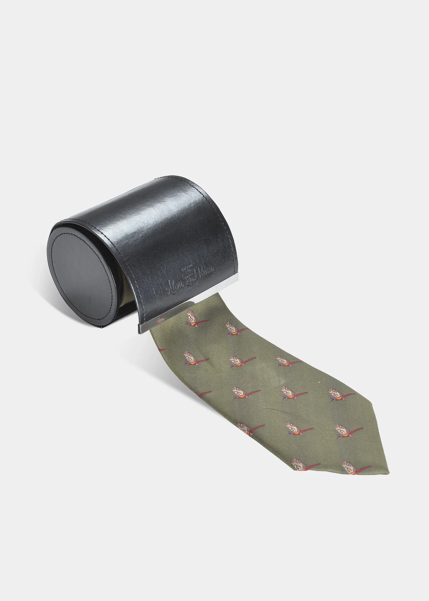 Ripon Silk Country Tie In Olive - Flying Pheasant Design 1 Ripon Silk Country Tie In Olive - Flying Pheasant Design