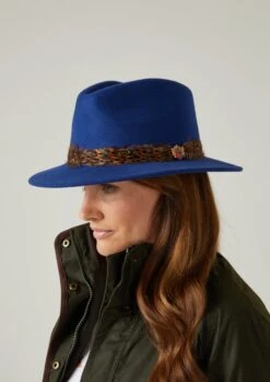 Richmond Ladies Fedora In Blue -Alan Paine Fashion Store richmond ladies pheasant wrap fedora blue 4