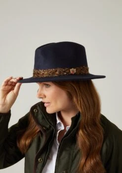 Richmond Ladies Fedora In Navy -Alan Paine Fashion Store richmond ladies pheasant wrap fedora navy 2