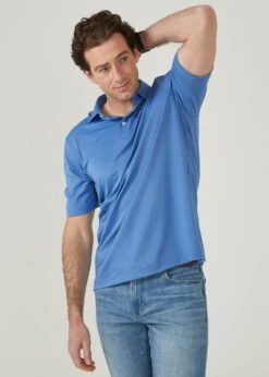 Rockbourne Performance Polo In Mid Blue - Sports Fit -Alan Paine Fashion Store rockbourne mens polo shirt mid blue 2