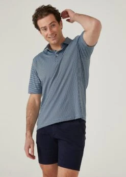 Waterbeach Striped Polo Shirt In Navy - Sports Fit -Alan Paine Fashion Store waterbeach polyester polo shirt navy 2
