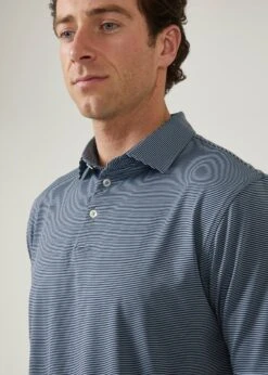 Waterbeach Striped Polo Shirt In Navy - Sports Fit -Alan Paine Fashion Store waterbeach polyester polo shirt navy 4