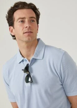 Weymouth Washed Effect Polo Shirt In Light Blue -Alan Paine Fashion Store weymouth short sleeve polo shirt light blue 3